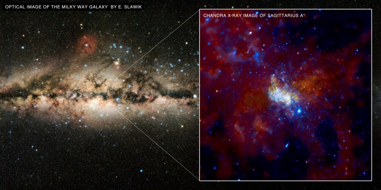 The supermassive black hole at the center of the Milky Way galaxy.
