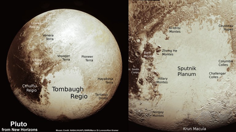 Plutón y detalles de su superficie